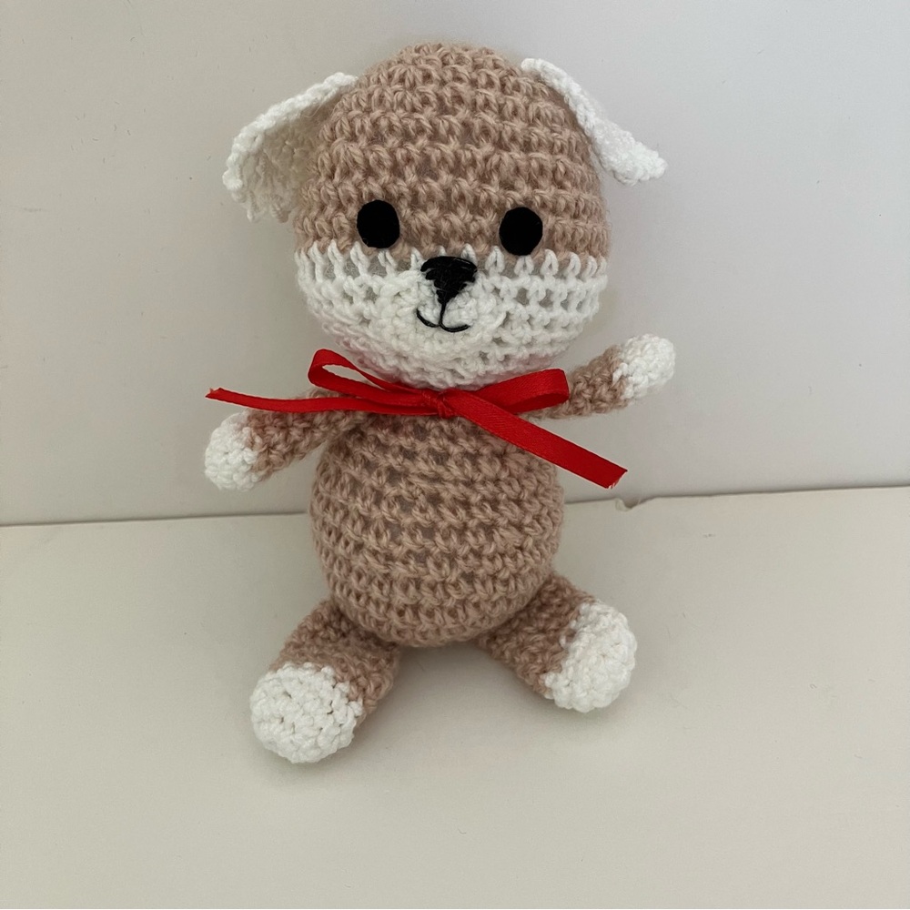 Handcrafted Crocheted Cat With Red Bow